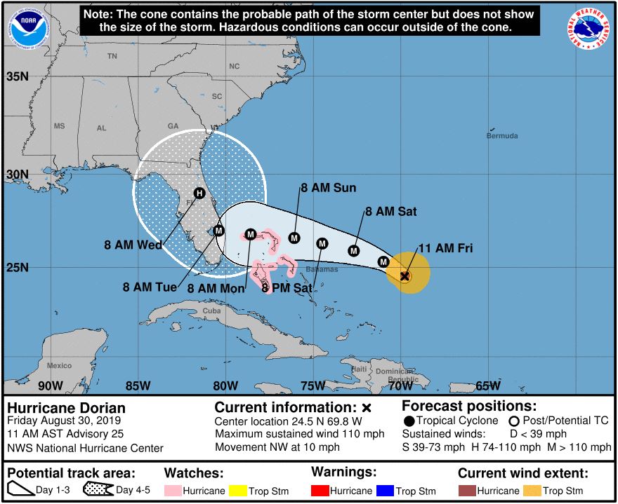 Forcast Cone for Storm Center 083019