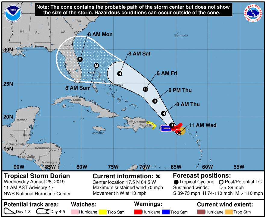 Tropical Storm Dorian 11am Map