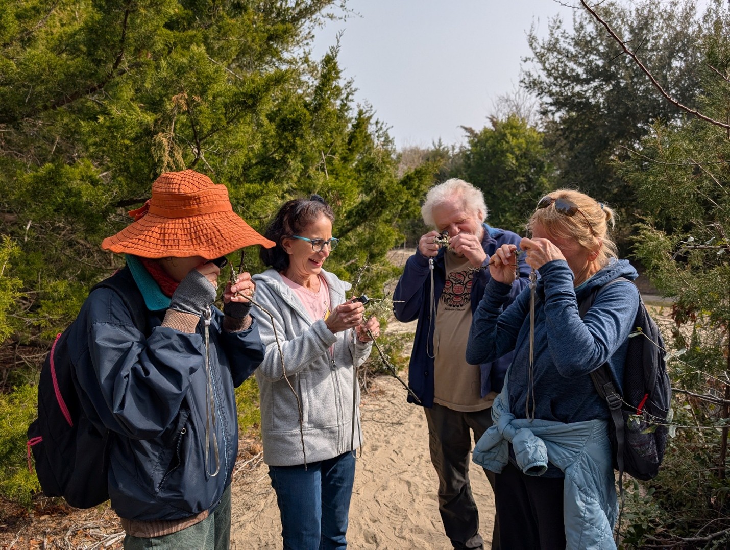 Naturalists on walk on SI Nature Trail.