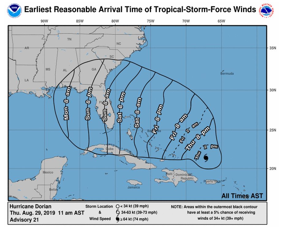 Reasonable Arrival Time of Tropical Storm Force Winds