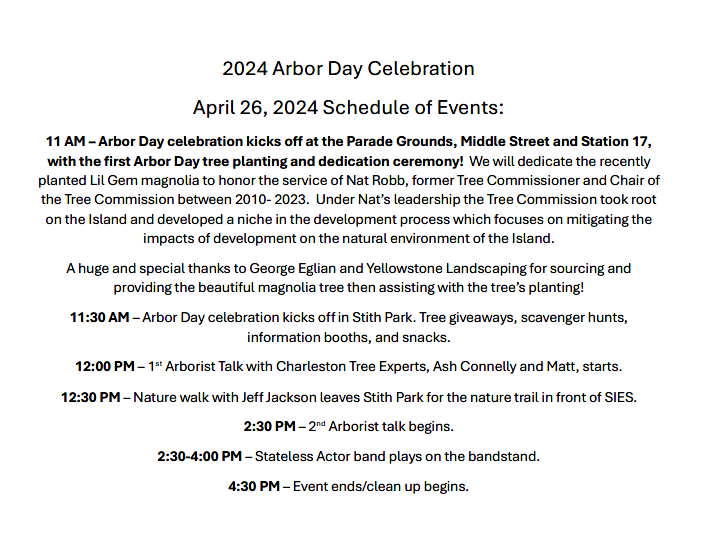 2024 Arbor Day Scheudle of Events
