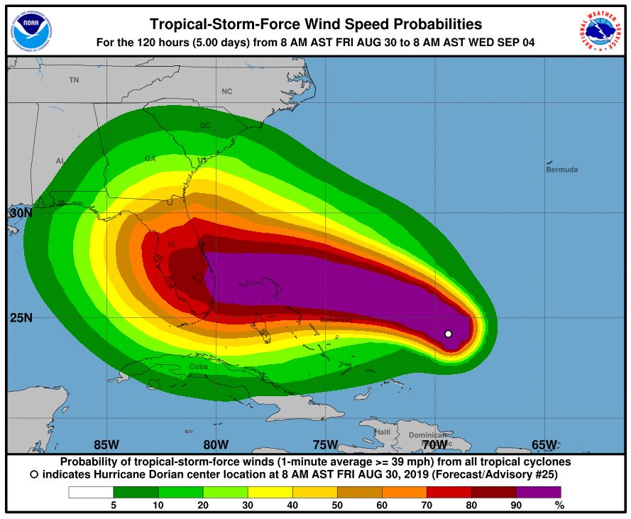 Tropical Storm Force Wind Probabilities 083019