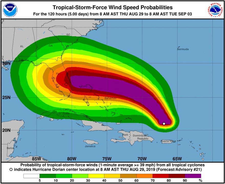 Tropical Storm Force Wind Speed Probabilities